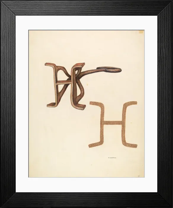 Framed Print : Branding Iron, c. 1942. Creator: Elizabeth Johnson Framed Print : Branding Iron, c. 1942. Creator: Elizabeth Johnson