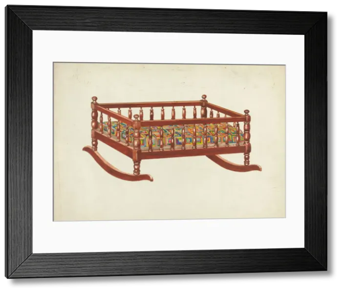 Framed Print : Dolls Cradle and Quilt, c. 1953. Creator: Margaret Linsley Framed Print : Dolls Cradle and Quilt, c. 1953. Creator: Margaret Linsley