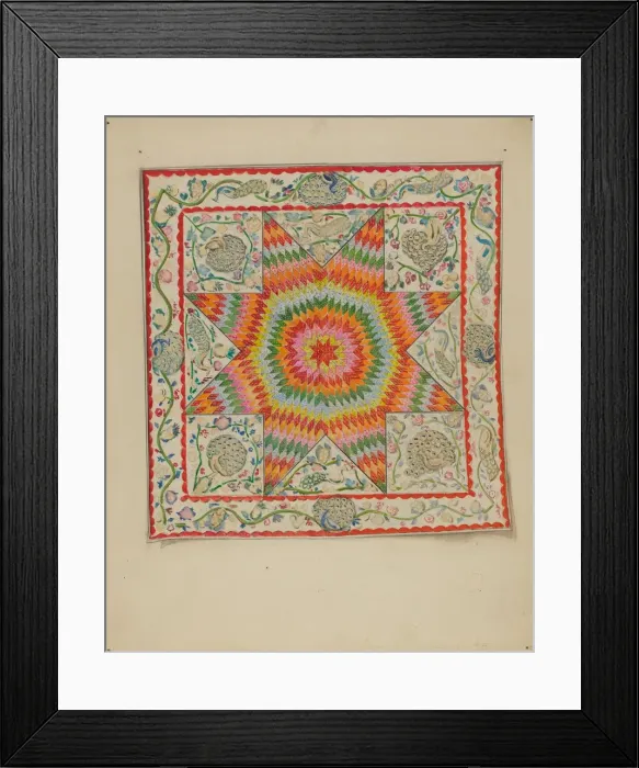 Framed Print : Applique & Patchwork Coverlet, 1935 / 1942. Creator: George Loughridge Framed Print : Applique & Patchwork Coverlet, 1935 / 1942. Creator: George Loughridge