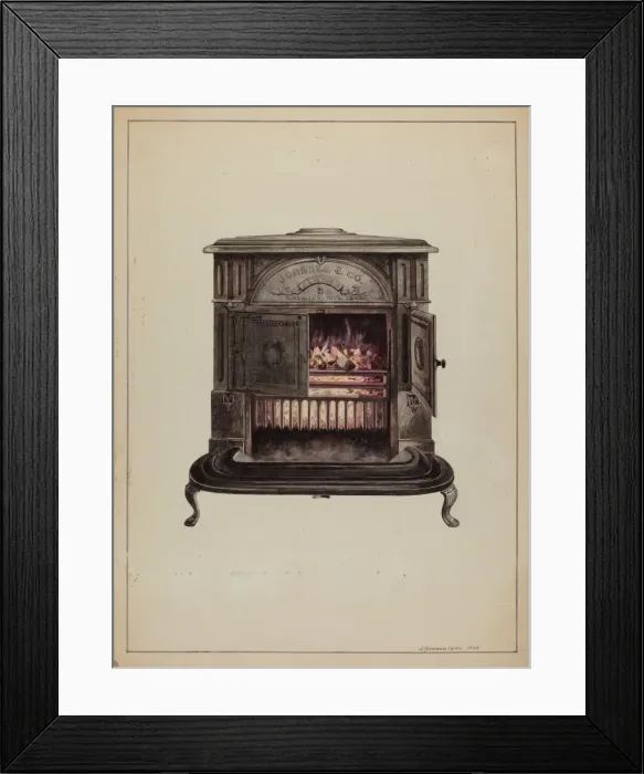 Framed Print : Franklin Stove, 1938. Creator: J. Howard Iams Framed Print : Franklin Stove, 1938. Creator: J. Howard Iams