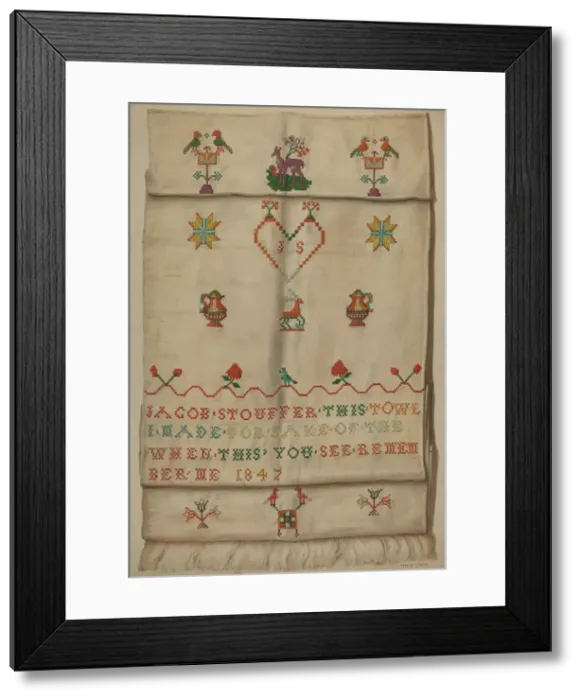 Framed Print : Pa. German Show Towel, c. 1937. Creator: Frances Lichten Framed Print : Pa. German Show Towel, c. 1937. Creator: Frances Lichten