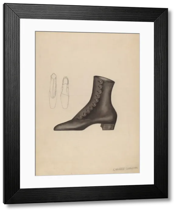 Framed Print : Womans Shoe, c. 1937. Creator: Charles Garjian Framed Print : Womans Shoe, c. 1937. Creator: Charles Garjian