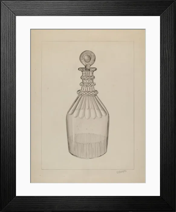 Framed Print : Clear Glass Decanter, c. 1937. Creator: Raymond Manupelli Framed Print : Clear Glass Decanter, c. 1937. Creator: Raymond Manupelli