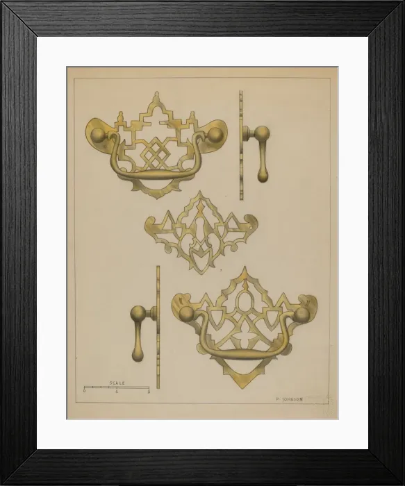 Framed Print : Drawer Pulls and Key Plate, c. 1936. Creator: Philip Johnson Framed Print : Drawer Pulls and Key Plate, c. 1936. Creator: Philip Johnson
