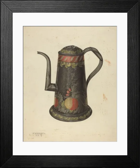 Framed Print : Toleware Coffee Pot, c. 1938. Creator: Nicholas Acampora Framed Print : Toleware Coffee Pot, c. 1938. Creator: Nicholas Acampora