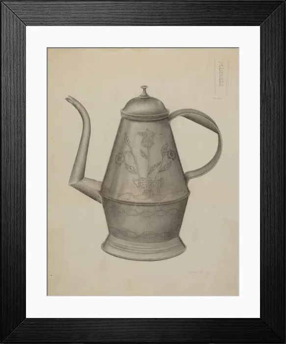 Framed Print : Pa. German Coffee Pot, c. 1937. Creator: Samuel O. Klein Framed Print : Pa. German Coffee Pot, c. 1937. Creator: Samuel O. Klein