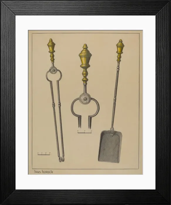 Framed Print : Fire Tongs and Shovel, c. 1937. Creator: Hans Korsch Framed Print : Fire Tongs and Shovel, c. 1937. Creator: Hans Korsch