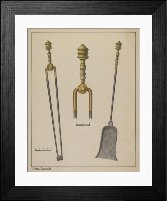 Framed Print : Fire Tongs and Shovel, c. 1937. Creator: Hans Korsch Framed Print : Fire Tongs and Shovel, c. 1937. Creator: Hans Korsch