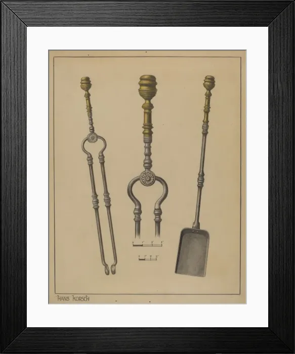 Framed Print : Fire Shovel and Tongs, c. 1937. Creator: Hans Korsch Framed Print : Fire Shovel and Tongs, c. 1937. Creator: Hans Korsch