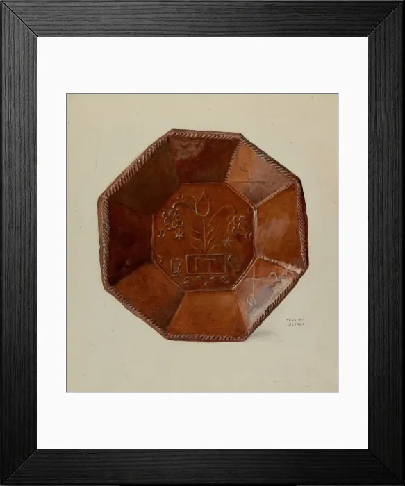 Framed Print : Pa. German Octagonal Dish, c. 1936. Creator: Frances Lichten Framed Print : Pa. German Octagonal Dish, c. 1936. Creator: Frances Lichten