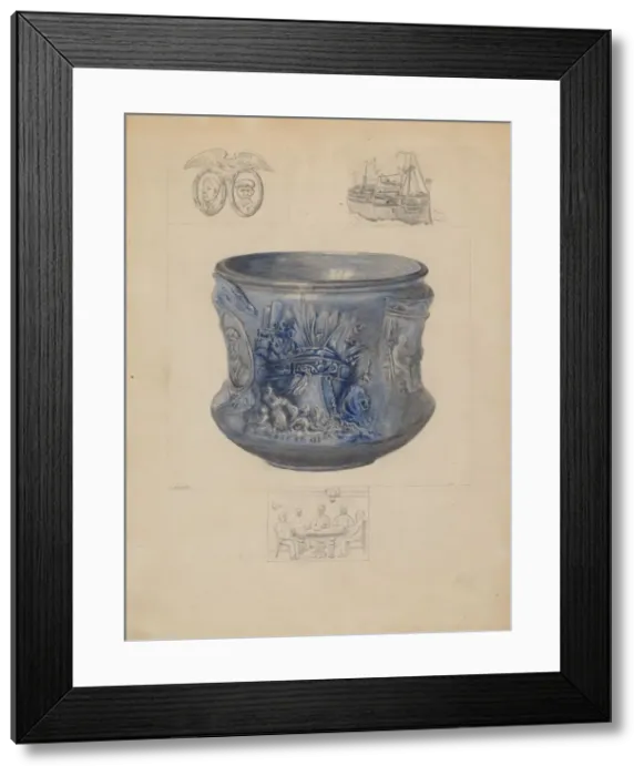 Framed Print : Bowl: Sinking of the Maine, c. 1936. Creator: Edith Magnette