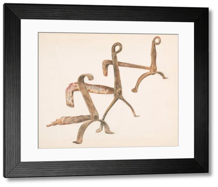 Framed Print : Fire Dogs or Andirons, c. 1938. Creator: Frank J Mace Framed Print : Fire Dogs or Andirons, c. 1938. Creator: Frank J Mace