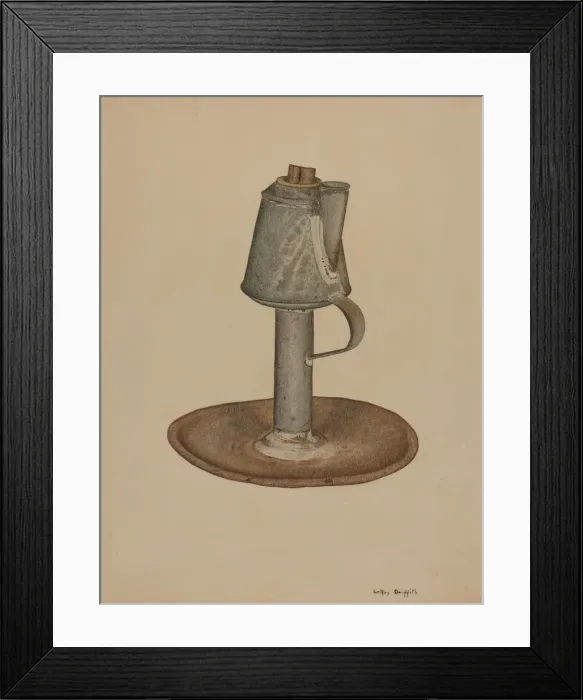 Framed Print : Camphene Lamp, c. 1939. Creator: LeRoy Griffith