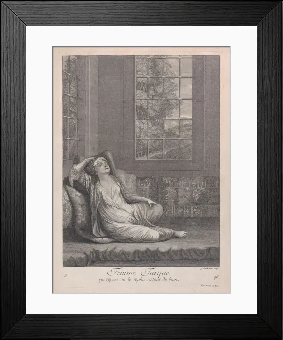 Framed Print : Femme Turque, qui repose sur le Sopha sortant du bain, 1714-15. Creator: Unknown Framed Print : Femme Turque, qui repose sur le Sopha sortant du bain, 1714-15. Creator: Unknown