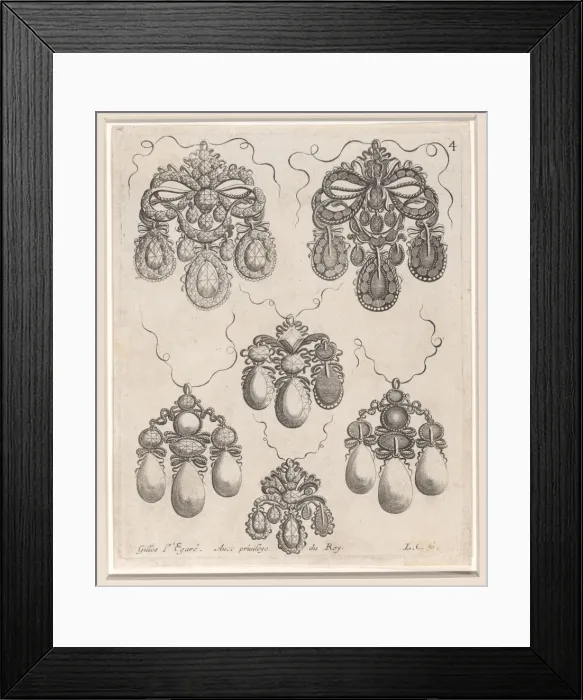 Framed Print : Design for Pendants, Plate 4 from Livre des Ouvrages d Orfevrerie, after 1663 Framed Print : Design for Pendants, Plate 4 from Livre des Ouvrages d Orfevrerie, after 1663