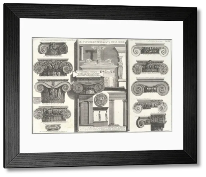 Framed Print : Various Roman Ionic capitals compared with Greek examples... mid-18th century Framed Print : Various Roman Ionic capitals compared with Greek examples... mid-18th century