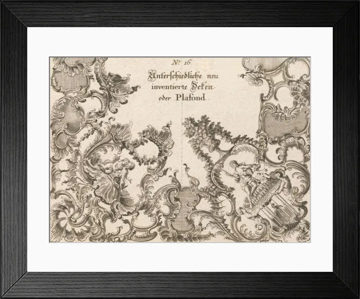 Framed Print : Two Designs for Ceiling Decorations, Plate 1 from Unterschiedliche neu inv Framed Print : Two Designs for Ceiling Decorations, Plate 1 from Unterschiedliche neu inv
