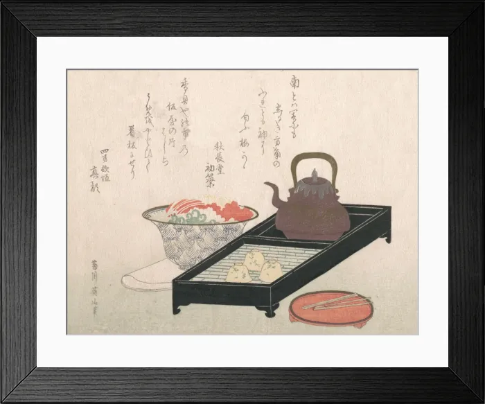 Framed Print : Utensils for Tea and a Cake-Bowl, 19th century. Creator: Kikugawa Eizan Framed Print : Utensils for Tea and a Cake-Bowl, 19th century. Creator: Kikugawa Eizan