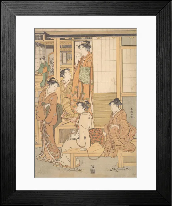 Framed Print : Group of Young Women on the Veranda of a Tea House, late 18th century Framed Print : Group of Young Women on the Veranda of a Tea House, late 18th century