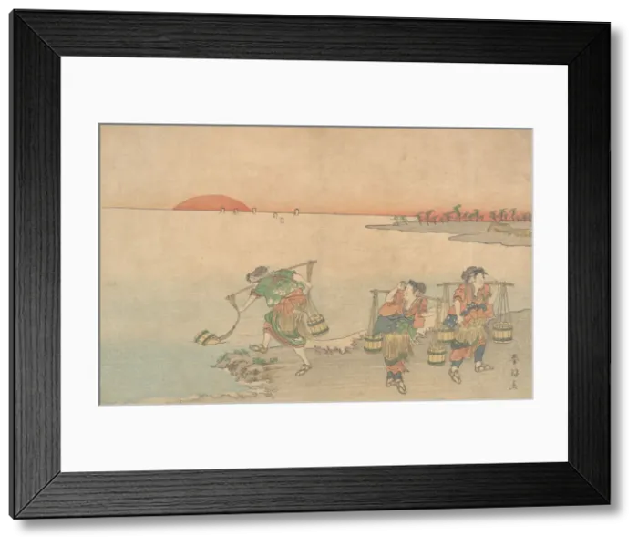 Framed Print : Three Water Carriers at the Shore, late 18th century. Creator: Katsukawa Shunko Framed Print : Three Water Carriers at the Shore, late 18th century. Creator: Katsukawa Shunko