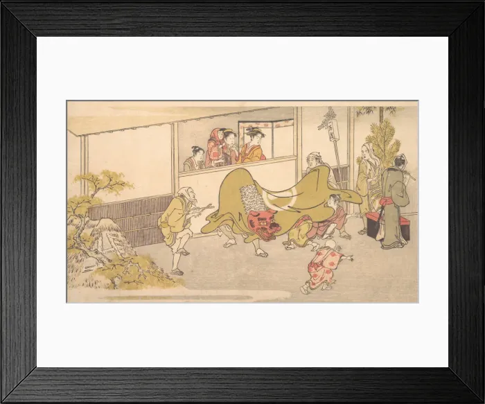 Framed Print : The Lion Dance, 1789. Creator: Kitagawa Utamaro Framed Print : The Lion Dance, 1789. Creator: Kitagawa Utamaro