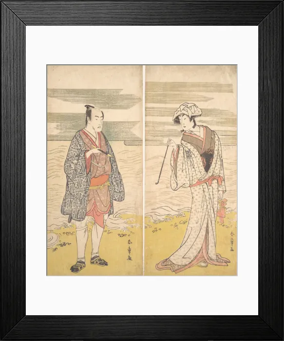 Framed Print : Two actors: the Fourth Matsumoto Koshiro as a Man Dressed in a Short Kimono [left], 1779