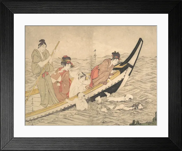 Framed Print : Boating Party with Children Swimming, late 18th century. Creator: Kitagawa Utamaro Framed Print : Boating Party with Children Swimming, late 18th century. Creator: Kitagawa Utamaro