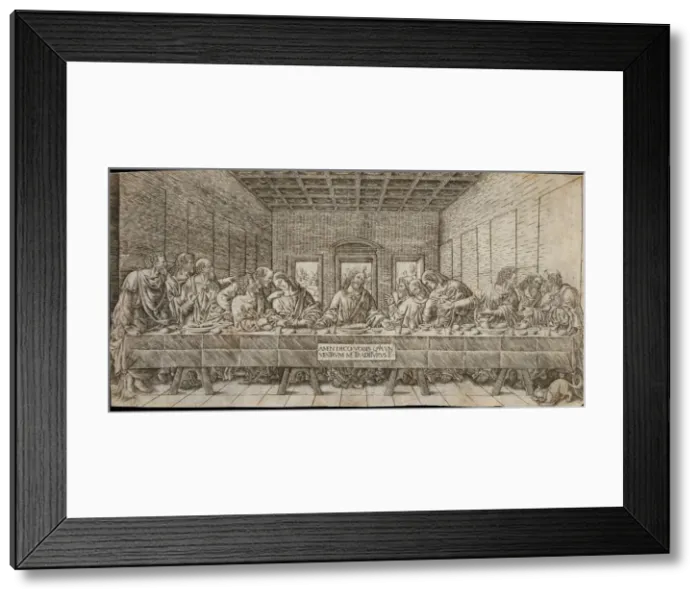 Framed Print : The Last Supper, with a Spaniel, ca. 1500. Creator: Giovan Pietro Birago Framed Print : The Last Supper, with a Spaniel, ca. 1500. Creator: Giovan Pietro Birago