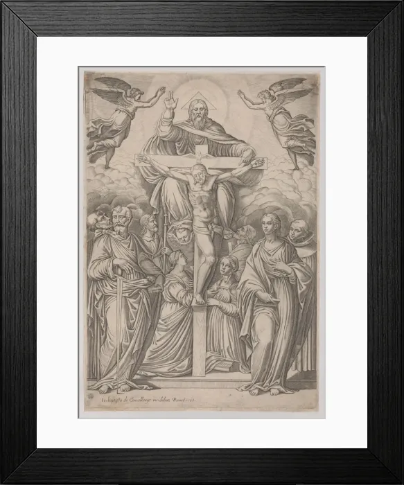 Framed Print : The Trinity, with the crucifixion at center and saints to both sides, 1586 Framed Print : The Trinity, with the crucifixion at center and saints to both sides, 1586