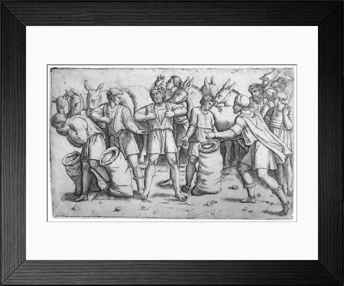 Framed Print : Josephs cup found in Benjamins sack from the biblical story of Joseph (Genesis 44 Framed Print : Josephs cup found in Benjamins sack from the biblical story of Joseph (Genesis 44