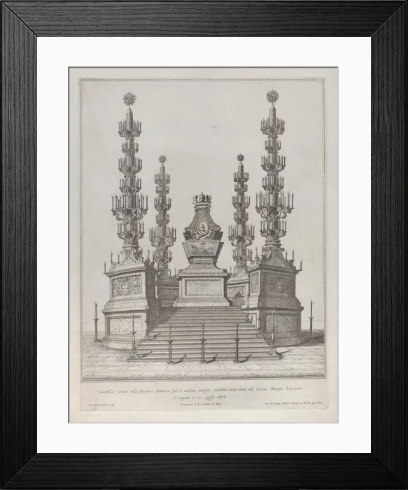 Framed Print : Catafalque for Pope Clement X: a central structure raised on a 15 stepped platform Framed Print : Catafalque for Pope Clement X: a central structure raised on a 15 stepped platform