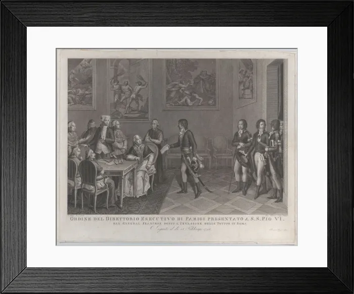 Framed Print : French general handing Directory order to Pope Pius VI after invasion of Rome... 1801 Framed Print : French general handing Directory order to Pope Pius VI after invasion of Rome... 1801