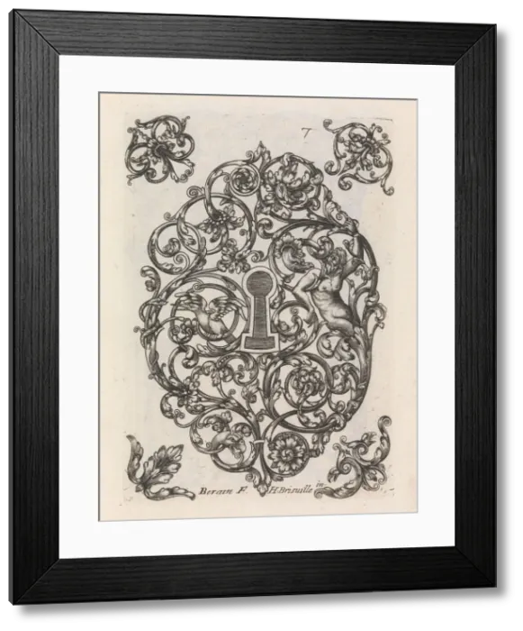 Framed Print : Diverses Pieces de Serruriers, page 8 (recto), ca. 1663. Creator: Jean Berain Framed Print : Diverses Pieces de Serruriers, page 8 (recto), ca. 1663. Creator: Jean Berain