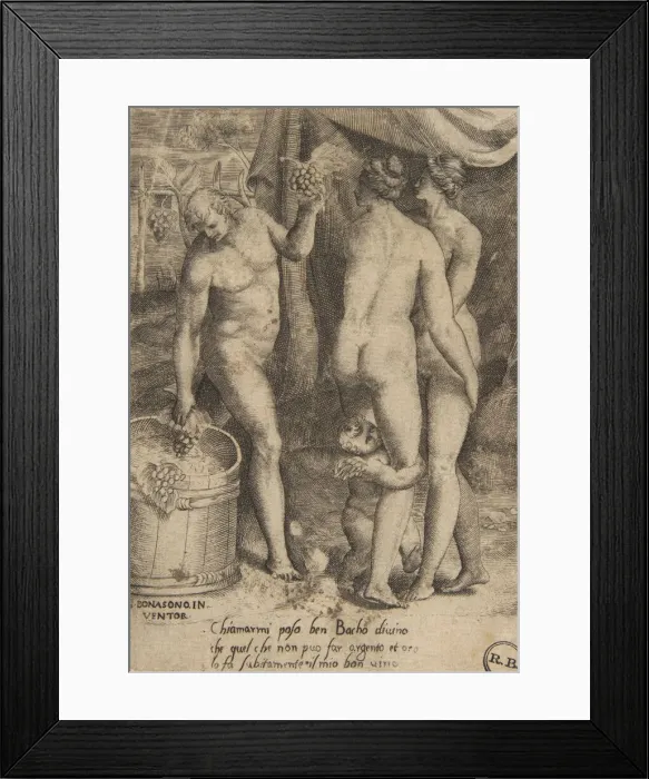 Framed Print : Bacchus giving grapes to women, from The Loves of the Gods, 1531-60 Framed Print : Bacchus giving grapes to women, from The Loves of the Gods, 1531-60