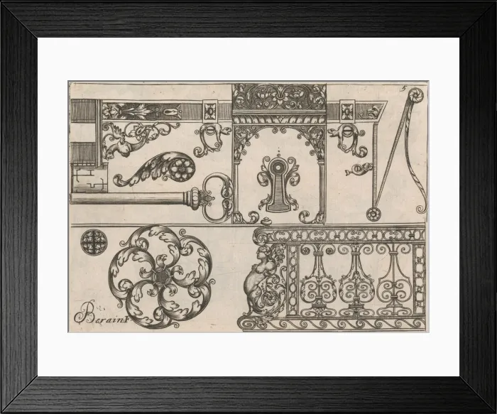 Framed Print : Diverses Pieces de Serruriers, page 6 (recto), ca. 1663. Creator: Jean Berain