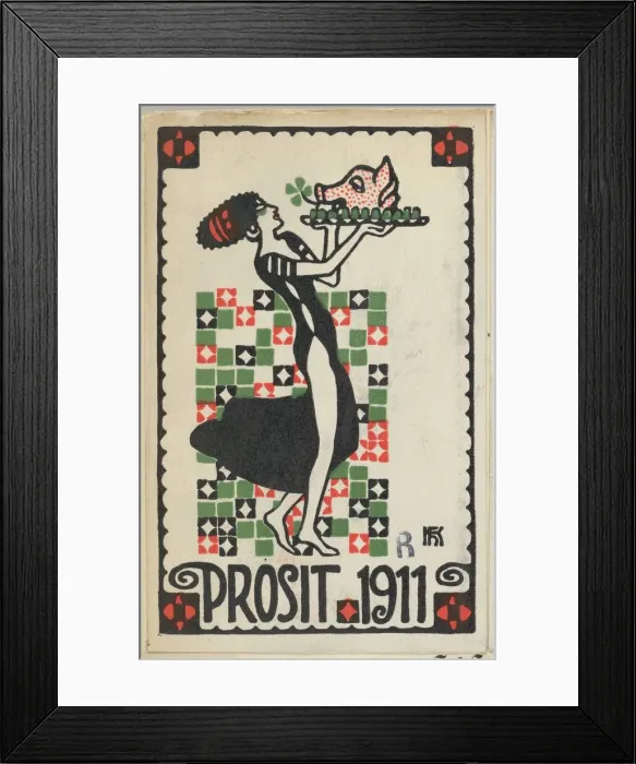 Framed Print : New Years Card: Cheers 1911 (Prosit), 1910. Creator: Hans Kalmsteiner Framed Print : New Years Card: Cheers 1911 (Prosit), 1910. Creator: Hans Kalmsteiner