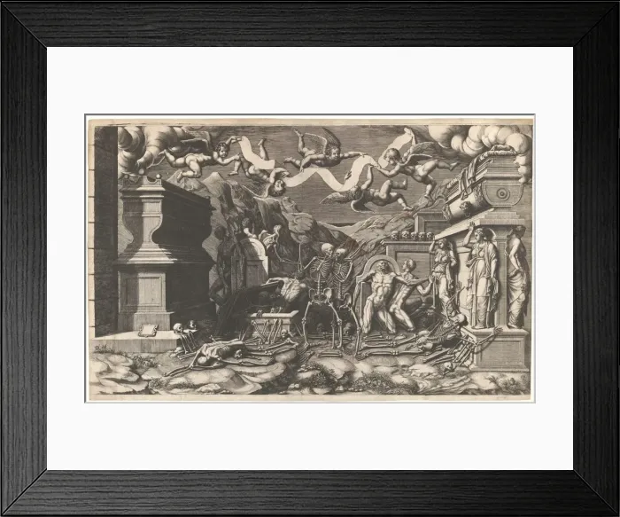 Framed Print : The Vision of Ezekiel; a group of corpses and skeletons emerging out of tombs Framed Print : The Vision of Ezekiel; a group of corpses and skeletons emerging out of tombs