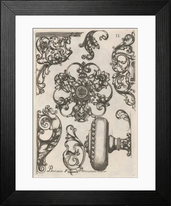 Framed Print : Diverses Pieces de Serruriers, page 12 (recto), ca. 1663. Creator: Jean Berain Framed Print : Diverses Pieces de Serruriers, page 12 (recto), ca. 1663. Creator: Jean Berain