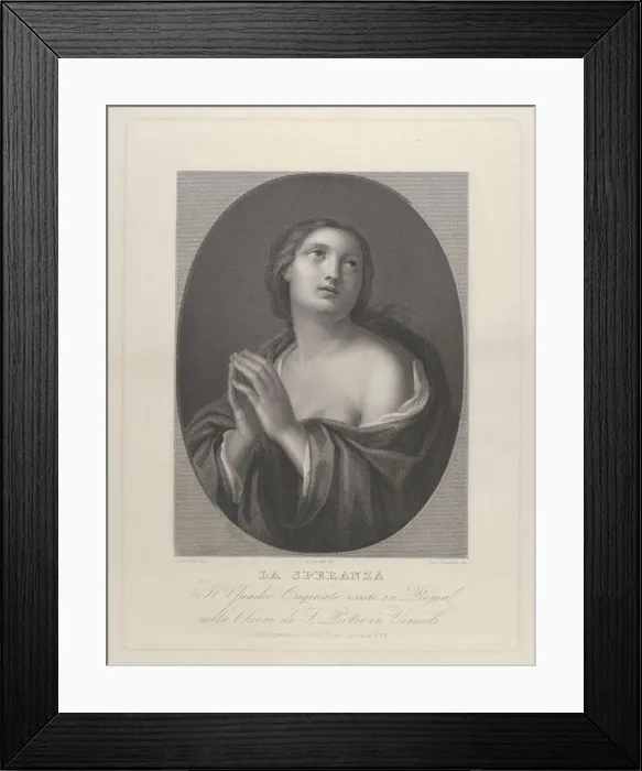 Framed Print : Female personification of Hope looking up with hands held together and left shoulde Framed Print : Female personification of Hope looking up with hands held together and left shoulde