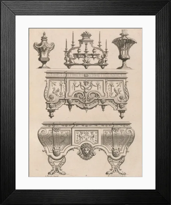 Framed Print : Plate from Ornament Designs Invented by J. Berain (page 71), late 17th-early 18th century
