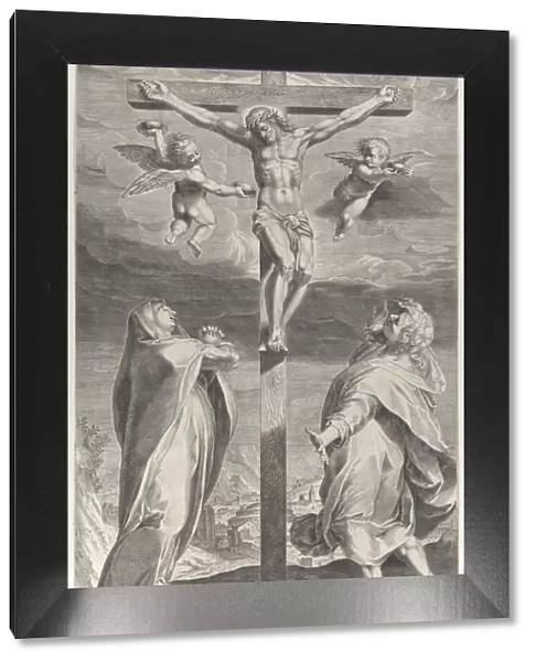 Crucifixion with the Virgin Mary and Saint John the Evangelist, angels overhead, ca. 1593