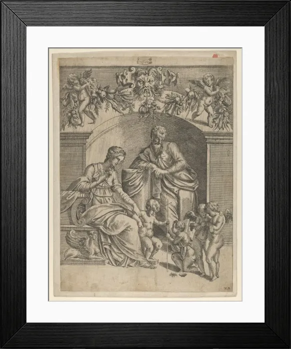 Framed Print : The Virgin with Infant Jesus adored by St. John, 1543. Creator: Jean Mignon Framed Print : The Virgin with Infant Jesus adored by St. John, 1543. Creator: Jean Mignon