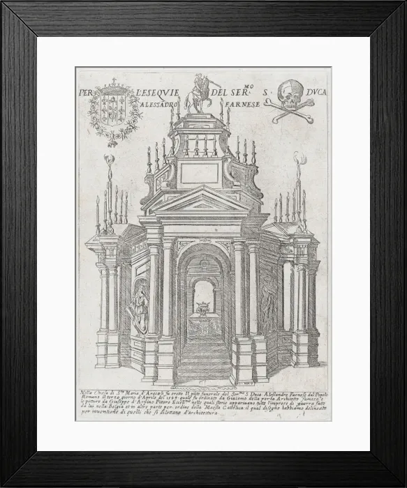 Framed Print : Catafalque for Duke Alessandro Farnese, 1593. Creators: Giovanni Maggi, Giuseppe Cesari Framed Print : Catafalque for Duke Alessandro Farnese, 1593. Creators: Giovanni Maggi, Giuseppe Cesari