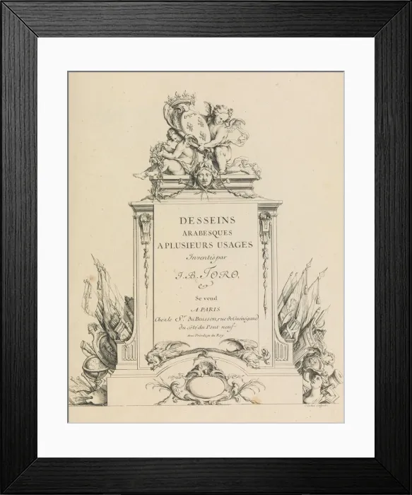 Framed Print : Desseins Arabesques a Plusieurs Usages Inventes par J. B. Toro (Title Page), 1716 Framed Print : Desseins Arabesques a Plusieurs Usages Inventes par J. B. Toro (Title Page), 1716