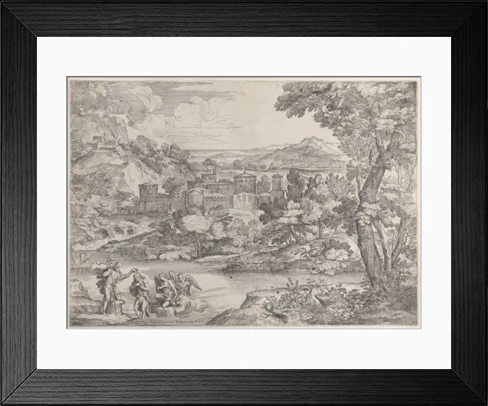 Framed Print : The Baptism of Christ at lower left, within a landscape, 1626-80. 1626-80 Framed Print : The Baptism of Christ at lower left, within a landscape, 1626-80. 1626-80