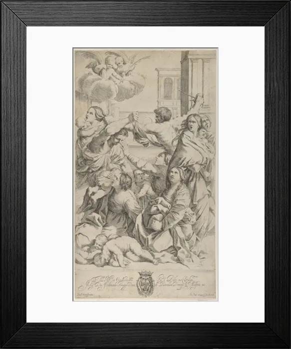 Framed Print : Massacre of the Innocents; group of women and children being attacked, two angels a Framed Print : Massacre of the Innocents; group of women and children being attacked, two angels a