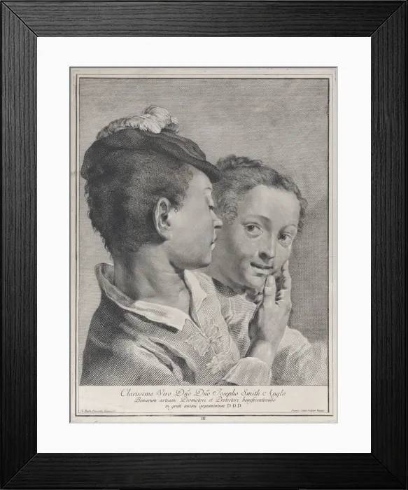 Framed Print : Boy with a hat touching the face of a girl, 1743. Creator: Giovanni Cattini Framed Print : Boy with a hat touching the face of a girl, 1743. Creator: Giovanni Cattini