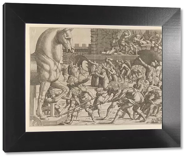 The Trojans Bring the Wooden Horse into Their City, 1535-55. Creator: Jean Mignon