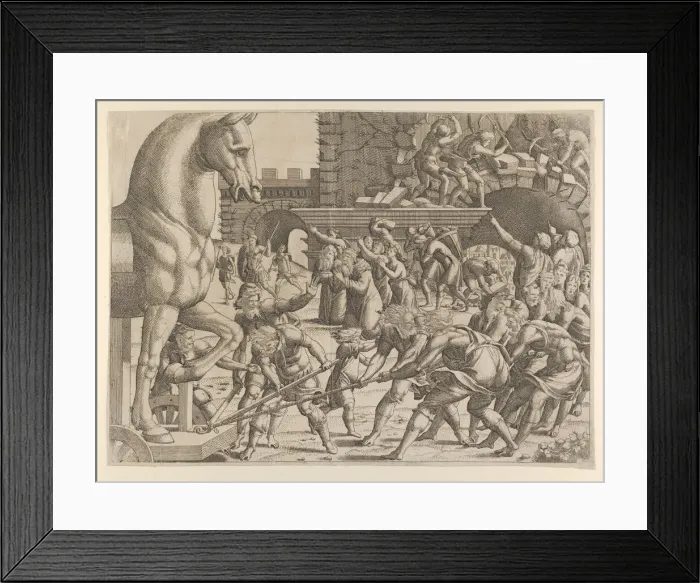 Framed Print : The Trojans Bring the Wooden Horse into Their City, 1535-55. Creator: Jean Mignon Framed Print : The Trojans Bring the Wooden Horse into Their City, 1535-55. Creator: Jean Mignon