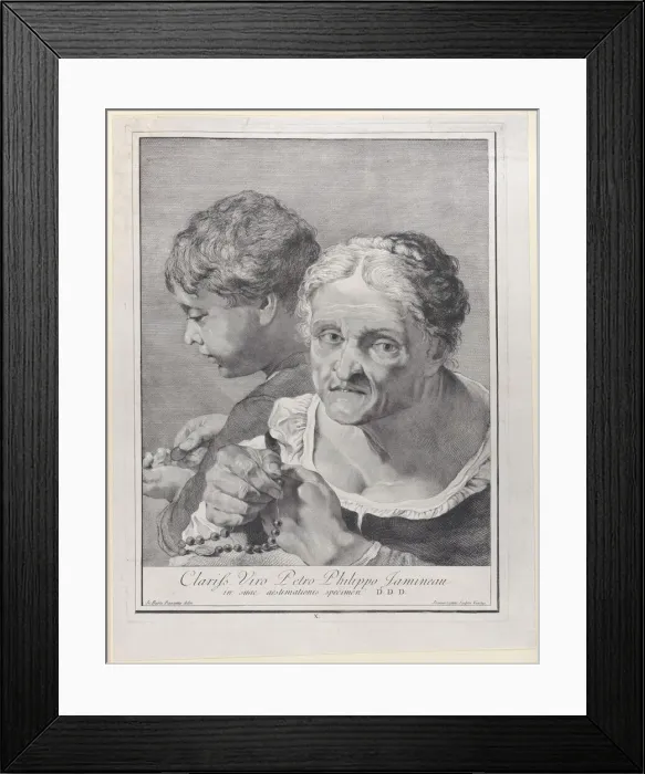 Framed Print : Old woman with a rosary and a boy counting coins, 1743. Creator: Giovanni Cattini Framed Print : Old woman with a rosary and a boy counting coins, 1743. Creator: Giovanni Cattini